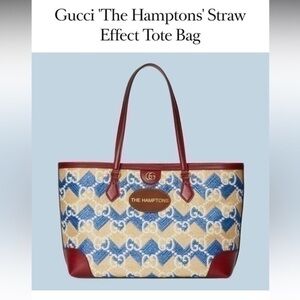 New authentic Gucci “ the Hampton” red leather trim tote red leather handl